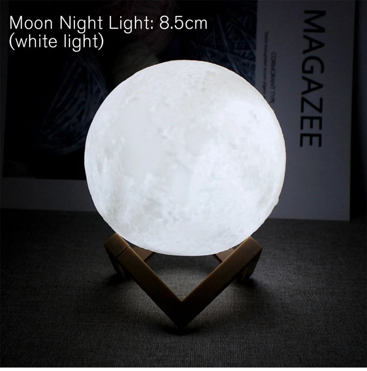 8cm Moon Lamp LED Night Light With Stand Starry Lamp Bedroom Decoration Night Lights Room Decor for Kids Gifts Moon Lamp