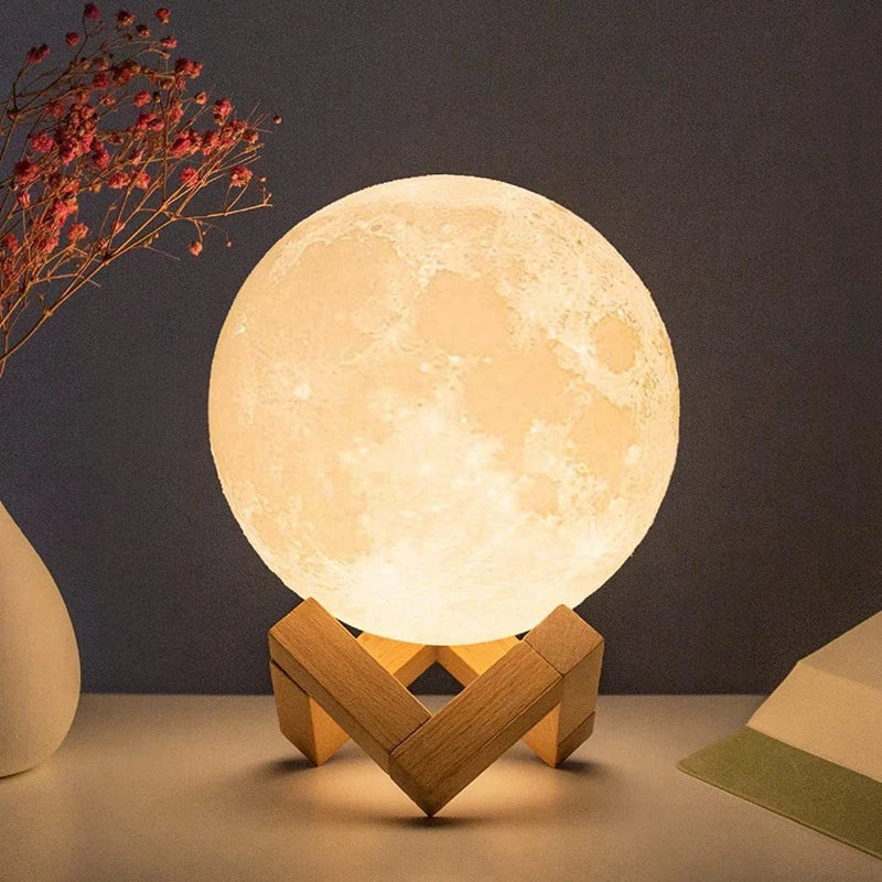 8cm Moon Lamp LED Night Light With Stand Starry Lamp Bedroom Decoration Night Lights Room Decor for Kids Gifts Moon Lamp