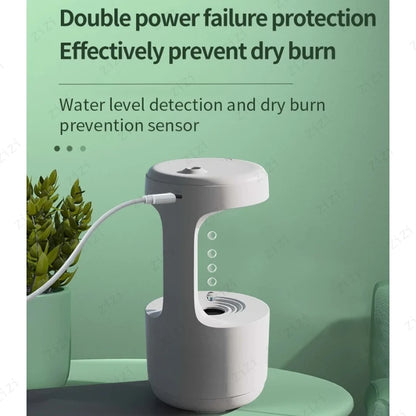 Anti Gravity Home Silent LED Intelligent Display Humidifier Anti Dry Burning Night Light Water Droplet Reflux Humidifier