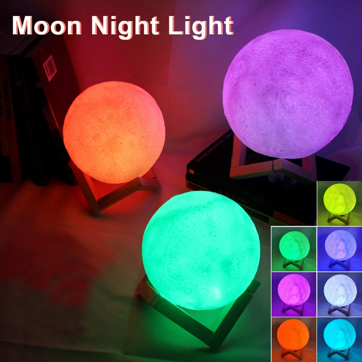 8cm Moon Lamp LED Night Light With Stand Starry Lamp Bedroom Decoration Night Lights Room Decor for Kids Gifts Moon Lamp