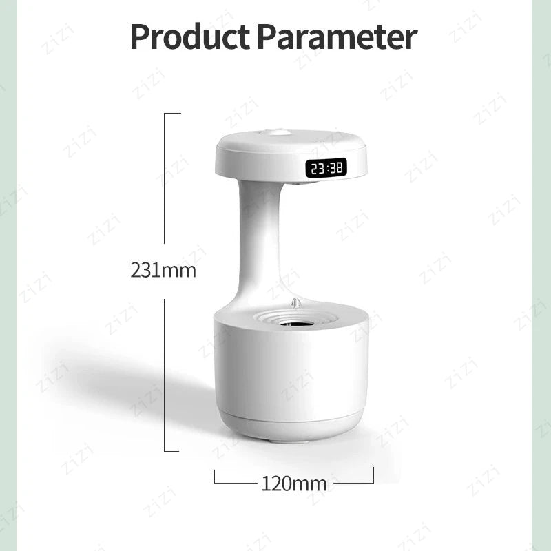 Anti Gravity Home Silent LED Intelligent Display Humidifier Anti Dry Burning Night Light Water Droplet Reflux Humidifier