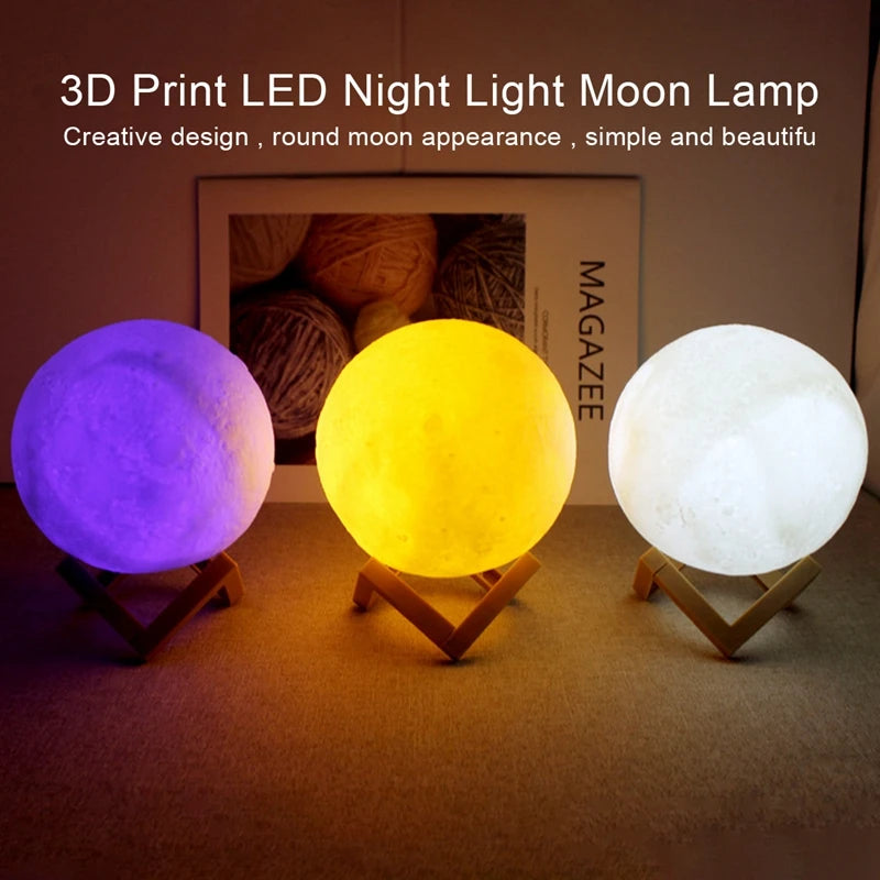 8cm Moon Lamp LED Night Light With Stand Starry Lamp Bedroom Decoration Night Lights Room Decor for Kids Gifts Moon Lamp