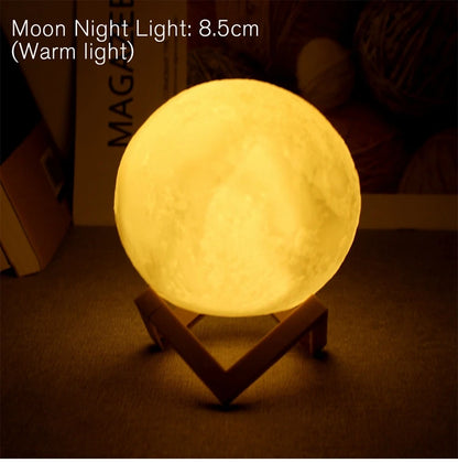 8cm Moon Lamp LED Night Light With Stand Starry Lamp Bedroom Decoration Night Lights Room Decor for Kids Gifts Moon Lamp