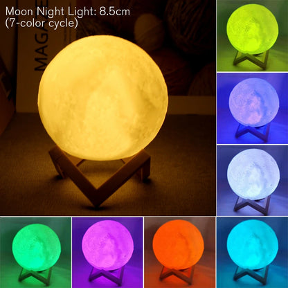 8cm Moon Lamp LED Night Light With Stand Starry Lamp Bedroom Decoration Night Lights Room Decor for Kids Gifts Moon Lamp