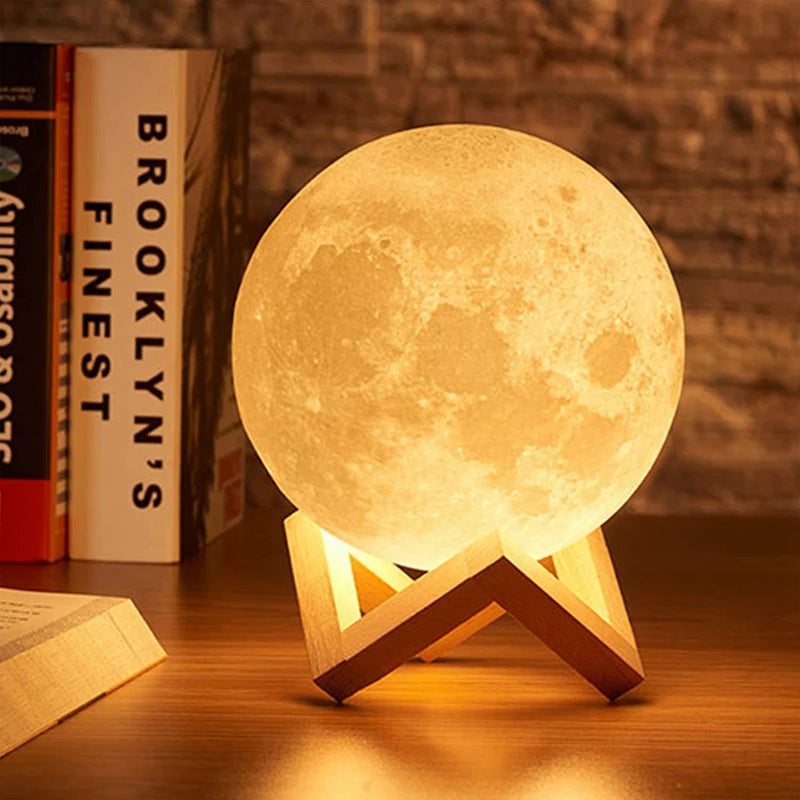 8cm Moon Lamp LED Night Light With Stand Starry Lamp Bedroom Decoration Night Lights Room Decor for Kids Gifts Moon Lamp