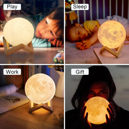 8cm Moon Lamp LED Night Light With Stand Starry Lamp Bedroom Decoration Night Lights Room Decor for Kids Gifts Moon Lamp