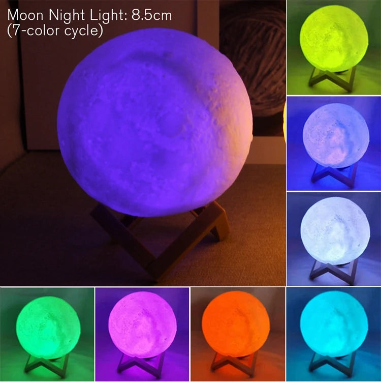 8cm Moon Lamp LED Night Light With Stand Starry Lamp Bedroom Decoration Night Lights Room Decor for Kids Gifts Moon Lamp